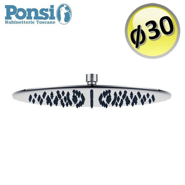 Pommeau de douche rond ultra-mince Ponsi en acier inoxydable, Ø 30 cm