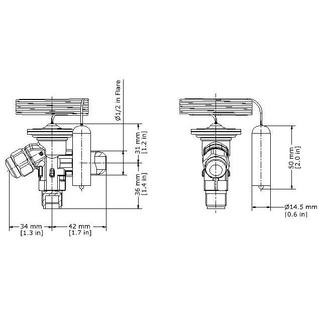 Thermostat d'expansion Danfoss TS2 pour gaz R404A R507