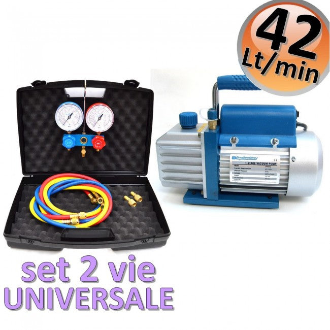 Pompe à vide 42 l/min VPM42 + manomètre universel 2 voies