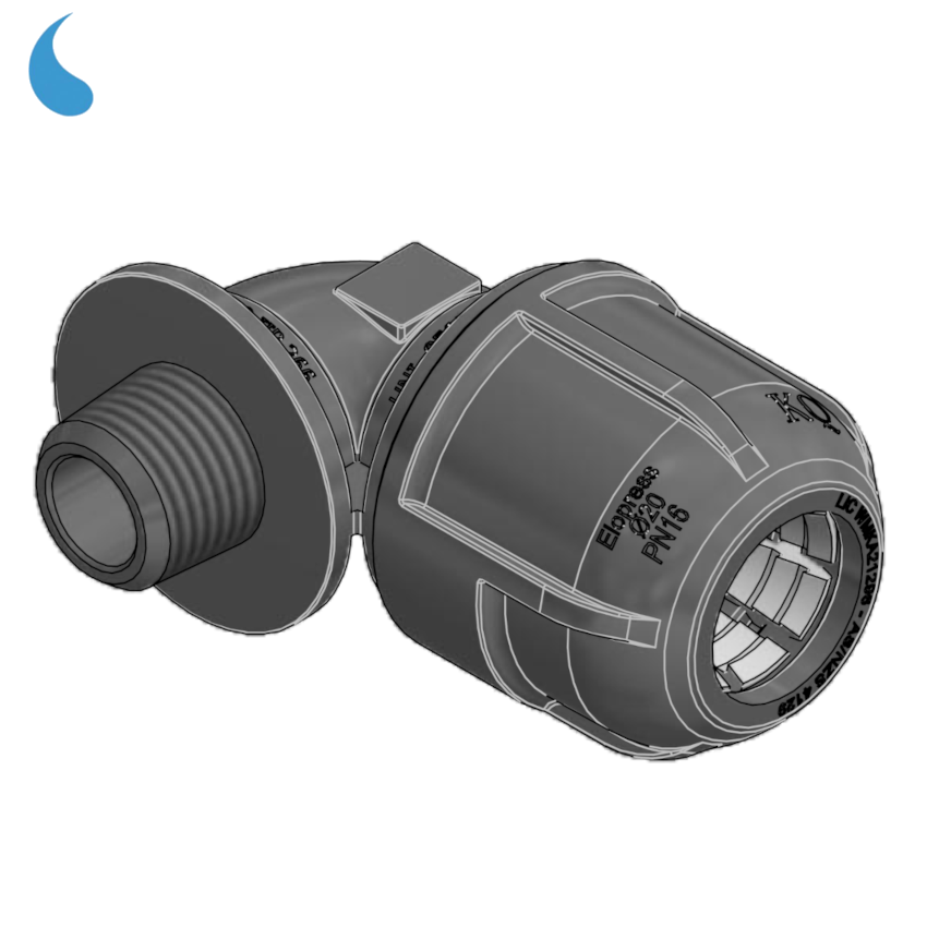 Raccord coudé à compression Ø 32 mm x 1'' - à serrer dans un filetage mâle en polypropylène