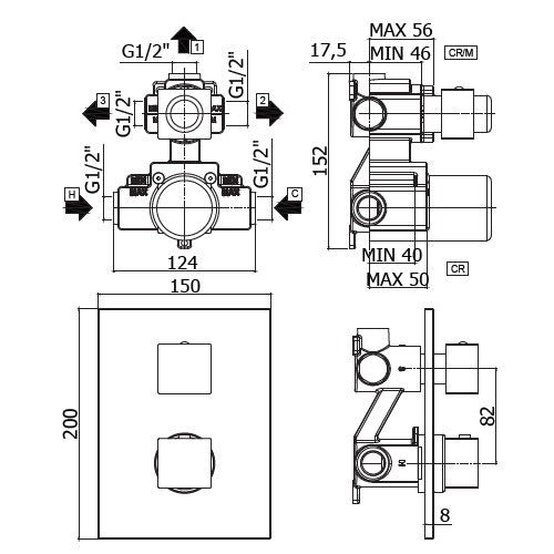 Mitigeur thermostatique de douche encastré 3 voies - LEQ519 CR Niveau Paffoni