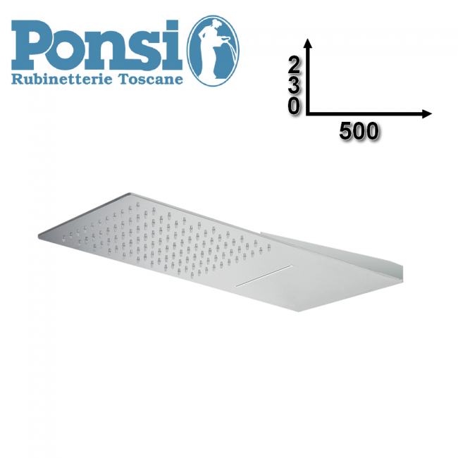 Pommeau de douche ultra-mince en acier inoxydable 500 x 230 cm avec effet pluie/cascade et système de fixation murale - Ponsi