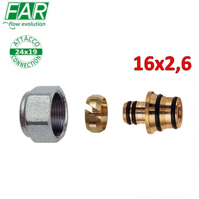 Adaptateur 6055 - 24x19 pour tuyau multicouche Ø 16 x épaisseur 2,6 mm, étanchéité par compression - FAR
