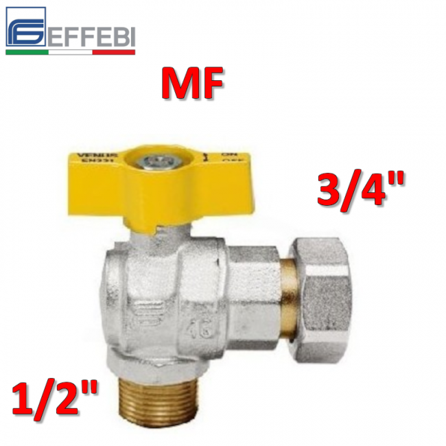 VENUS gas ball valve male 1/2'' female 3/4'' reduced with cock and square swivel