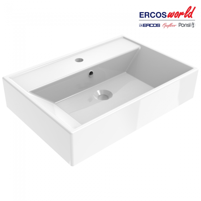 Lavabo mural rectangulaire en céramique avec trop-plein CUBA - Dimensions 60 x 42 x (H) 15 cm - PONSI