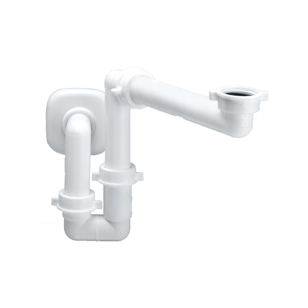 Siphon de salle de bain LIRA compact pour lavabos avec raccords de 1" et 1"1/4".