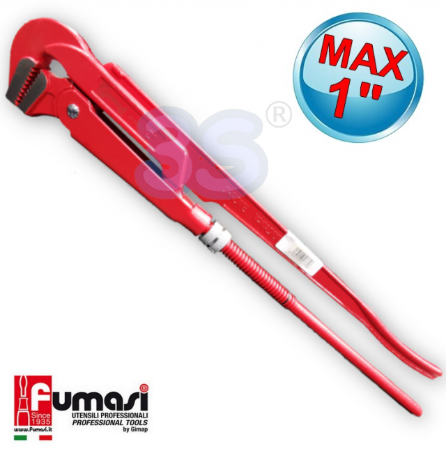 Clé à pipe suédoise à 90°, longueur 320 mm, en acier au chrome-vanadium - ouverture maximale 1''