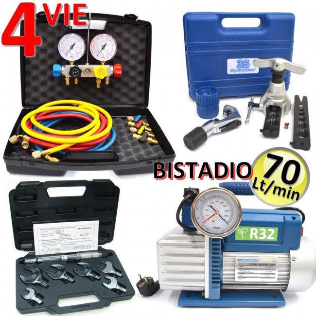 Kit de climatisation professionnel : pompe R32 de 70 litres, manomètre 4 voies, outil d’évasement et clé dynamométrique