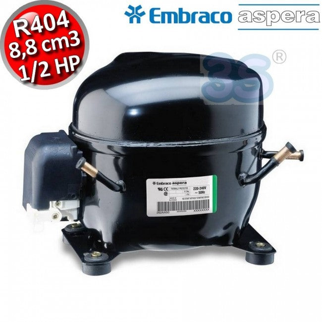 Hermetic Compressor R404A gas - 1/2 Hp - 8.77 cm3 - Embraco Aspera NEU6212GK