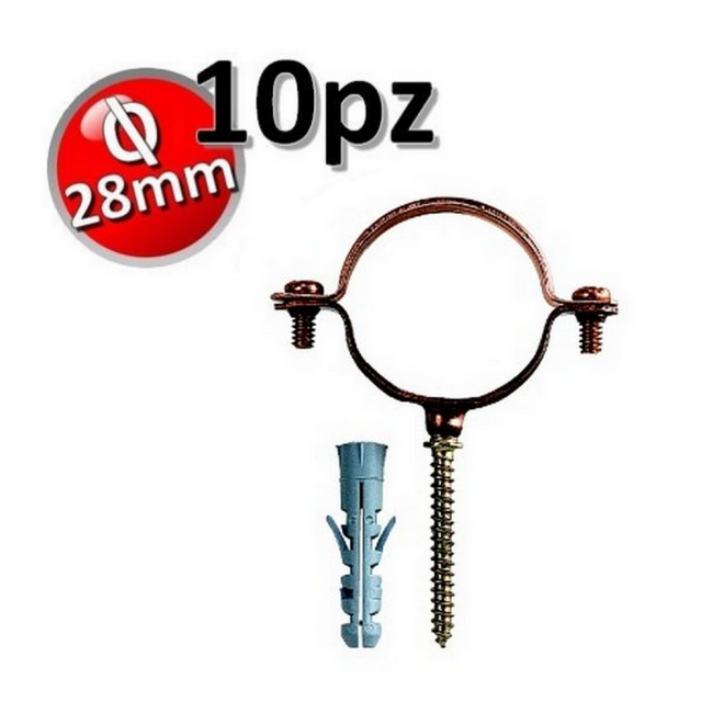 Collier en cuivre pour tuyaux en cuivre D.28 avec vis et bouchon - lot de 10 pièces