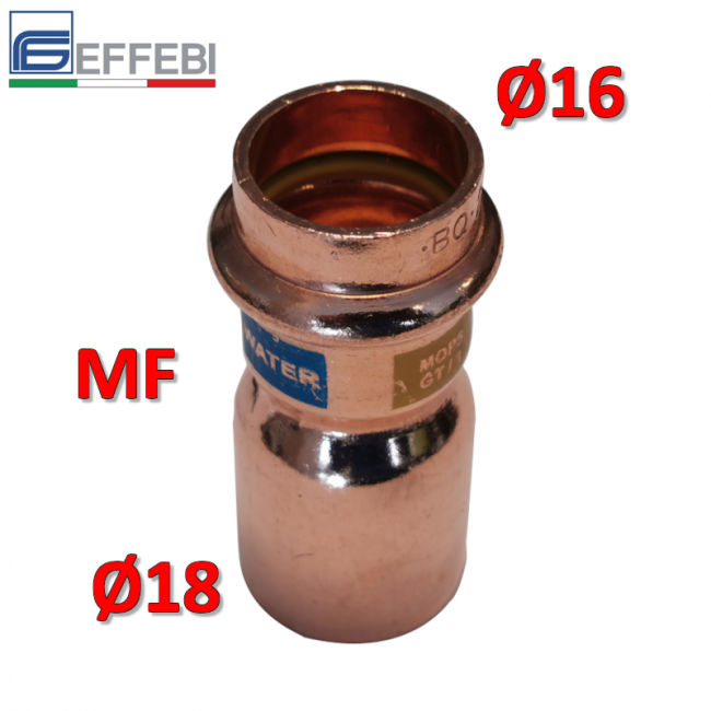 Raccord droit réduit MF réduction Ø 18 x 16 mm - UNICO cuivre à sertir pour eau et gaz