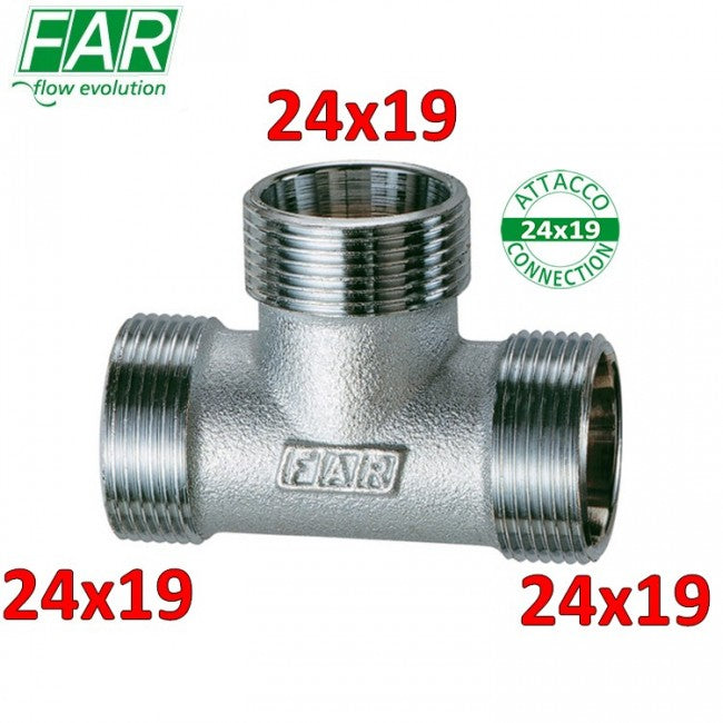 5410 - Raccord en T avec trois monocônes 24x19, chrome mat - FAR