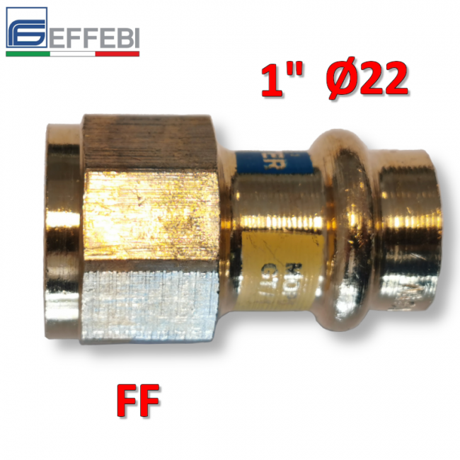 Raccord droit en bronze femelle 1'' x Ø 22 mm - Raccord en cuivre à pression UNIQUE pour eau et gaz