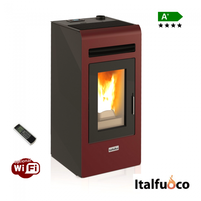 Poêle à granulés Italfuoco Cayenne, 12 kW, 300 m³, Bordeaux, avec télécommande - CY.12UX