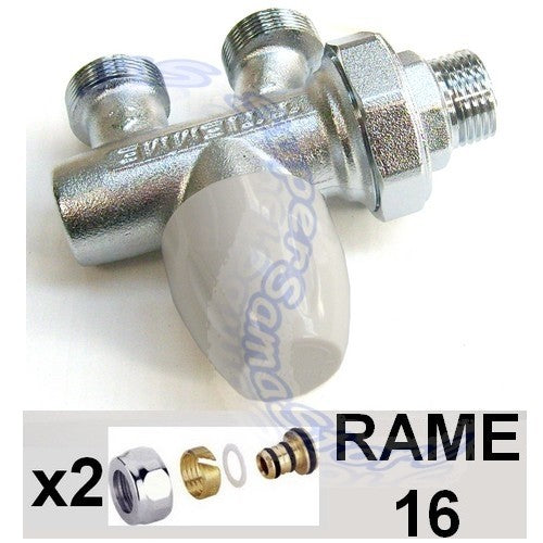 Vanne TIEMME 1/2'' à tube unique avec adaptateurs pour tube en cuivre de 16 mm