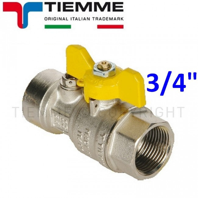 Gas Ball Valve F-F 3/4'' After Meter with Pressure Point Yellow Butterfly Handle - TIEMME