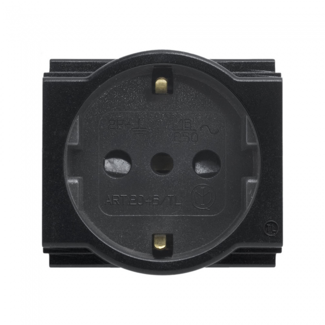 Prise de sécurité Unel 2P+T.Std It/D 10/16A Noire compatible avec Bticino Living Classic - Feb Elettrica