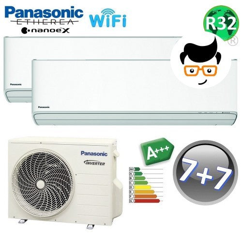 Climatiseur split bi-split Panasonic ETHEREA R32 7000+7000 BTU A+++ avec NanoeX WIFI
