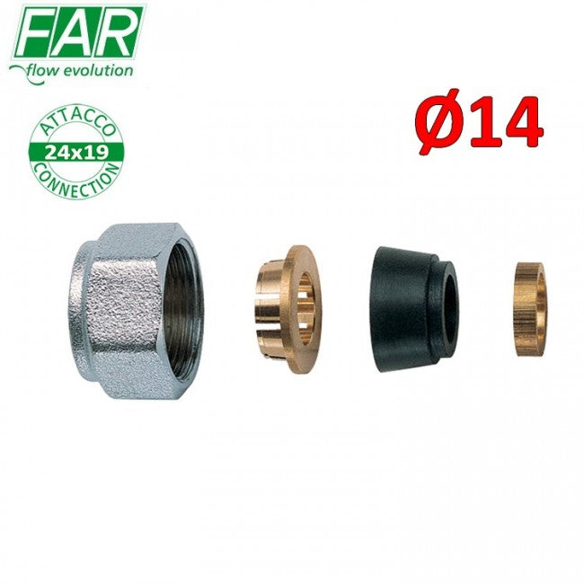 8427 - Adaptateur 24x19 pour tuyau en cuivre Ø 14 mm, avec joint de compression en caoutchouc - FAR