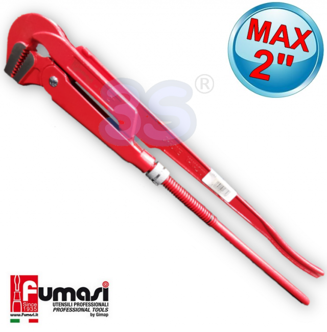 Clé à pipe modèle suédois à 90°, longueur 550 mm, en acier au chrome-vanadium - ouverture maximale 2''