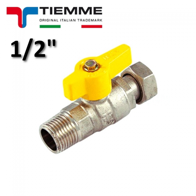 1/2'' Straight Male Gas Ball Valve with Yellow Butterfly Lever - TIEMME