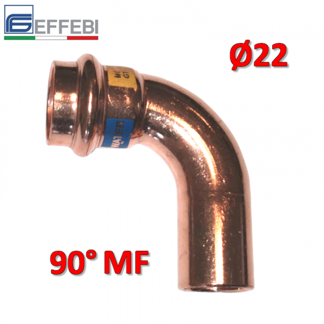 Coude à 90° MF Ø 22 mm - UNICO en cuivre à emboîtement pour eau et gaz
