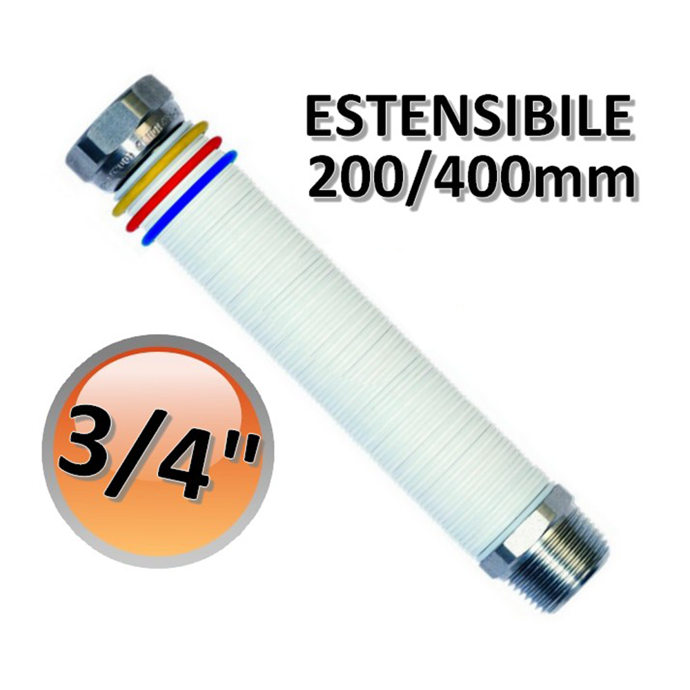 Extendable 3/4" flexible steel hose 200/400 mm - for water and gas