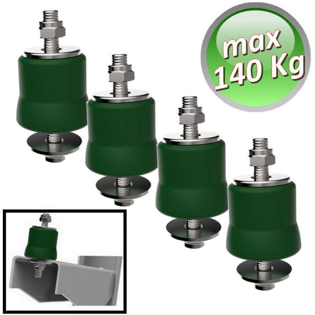 Support anti-vibrations Megol, capacité de charge maximale de 140 kg. Couleur verte.