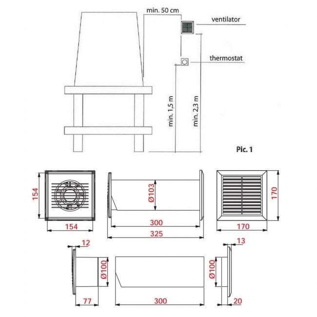 Ventilateur de récupération de chaleur avec thermostat - pièce avec cheminée ou poêle à granulés