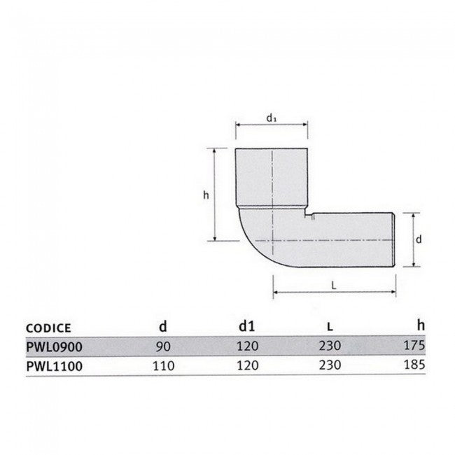 Coude à 90° pour WC Ø 90 mm pour bonde à emboîtement allongée