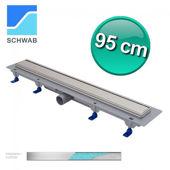 Kit de caniveau de douche affleurant au sol de 950 mm avec cadre en acier inoxydable de Ø 50 mm