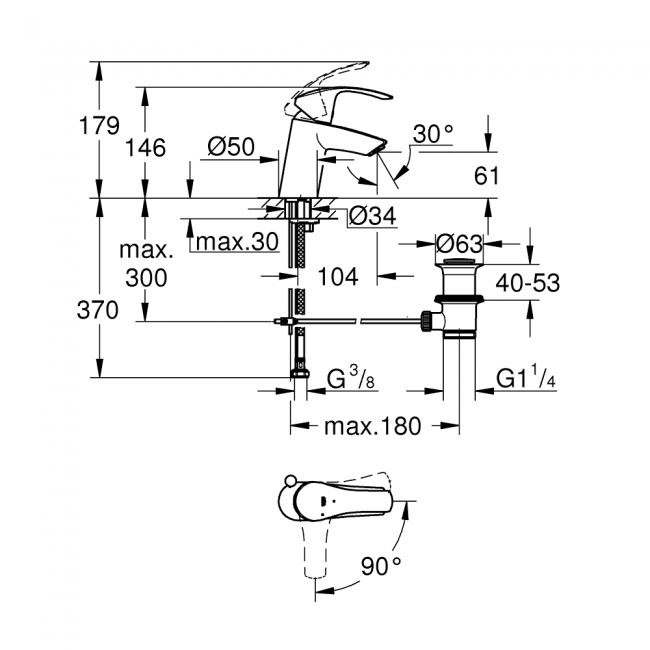 Mitigeur de lavabo monocommande EUROSMART TAILLE S - GROHE 32926002
