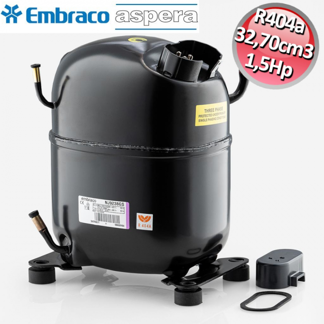 Compressor NJ9238GS Embraco Aspera refrigerant R404a 400V 3Ph 50Hz cc 32.70 HP 1.5