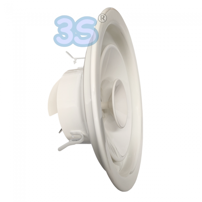 Diffuseur circulaire à cônes réglables, anémomètre, Ø 160 mm en aluminium blanc, avec clapet intégré