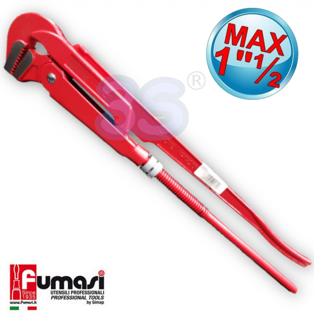 Clé à pipe suédoise à 90°, longueur 410 mm, en acier au chrome-vanadium - ouverture maximale 1''1/2