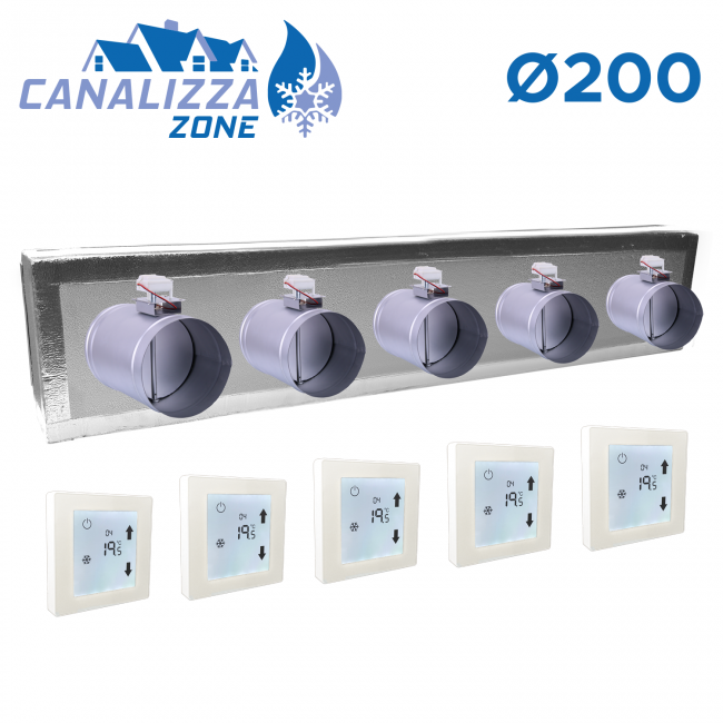 CANALIZZA.ZONE 2.0 - Plénum motorisé pour distribution d'air 5 zones - Ø 200 mm - C-TOTAL non inclus
