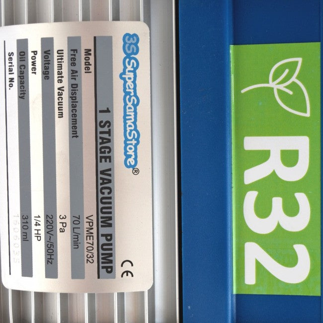 Pompe à vide mono-étagée 70 L/min pour systèmes à gaz R32 R1234YF - manomètre à vide et électrovanne
