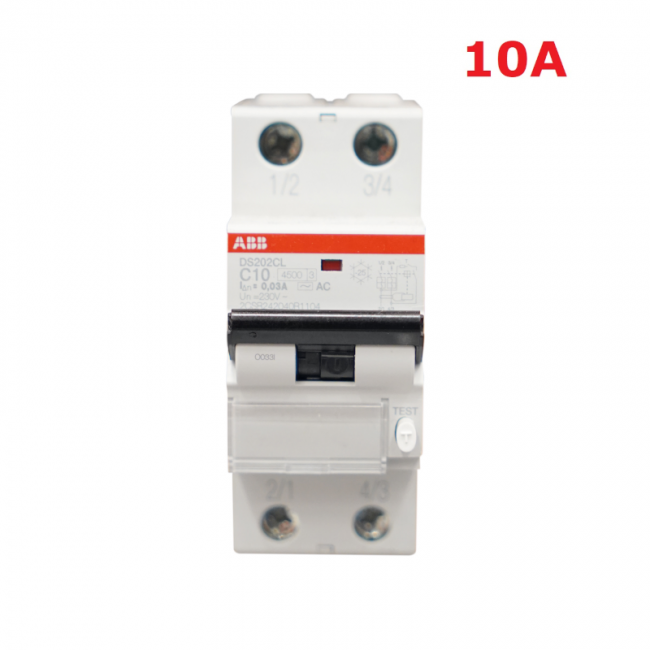 Disjoncteur différentiel ABB 2P, protection 10 A 4,5 kA, courbe C, 0,03 A