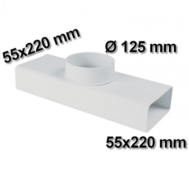 Raccord en T avec sortie ronde Ø 125 mm pour conduit rectangulaire 55x220 - Hotte de cuisine VMC