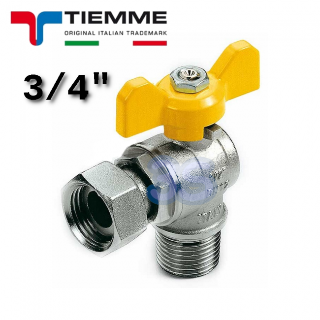 M-F Angle Ball Valve for Gas 3/4'' with yellow butterfly lever - TIEMME