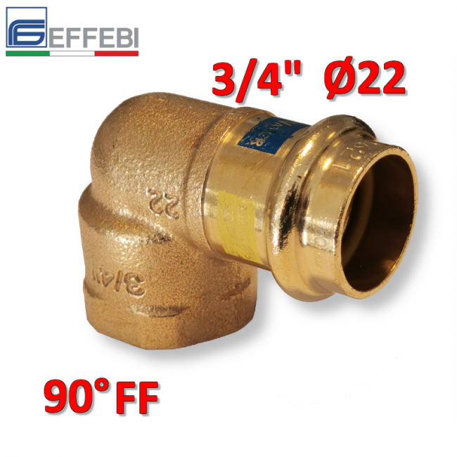 Coude à 90° en bronze F 3/4'' x Ø 22 mm - UNIQUE raccord à pression en cuivre pour eau et gaz