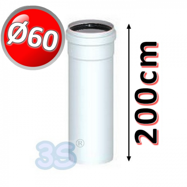 Tuyau linéaire de 200 cm en PPS blanc Ø 60 mm pour les gaz de combustion des chaudières à condensation