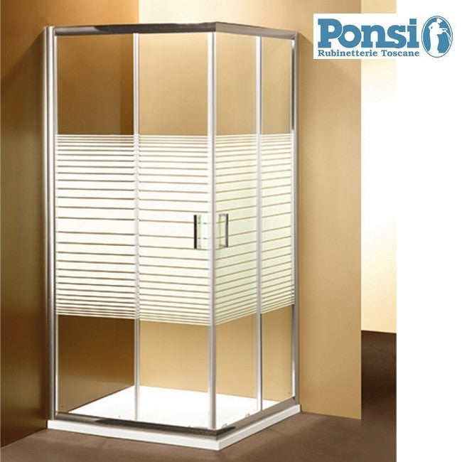 Cabine de douche carrée à 2 portes coulissantes - Verre sérigraphié 6 mm - Profilé chromé - Extensible 88-90 x 88-90 cm - PONSI
