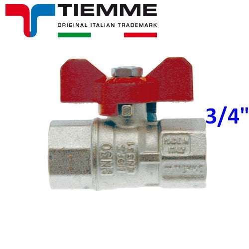Aileron à bille pour eau F-F 3/4'' levier papillon rouge - TIEMME