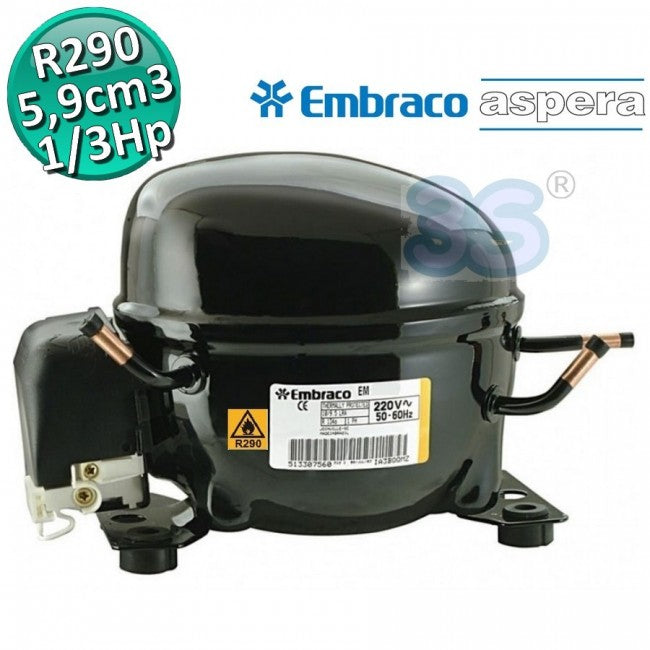 R290 Gas Compressor LBP 1/3 Hp 5.96 cm3 Embraco Aspera EMT2125U