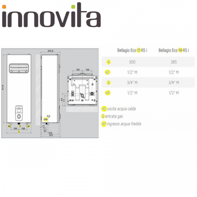 INNOVITA BELLAGIO ECO 11 RS I MTN Chauffe-eau extérieur à chambre étanche - sans évacuation des fumées