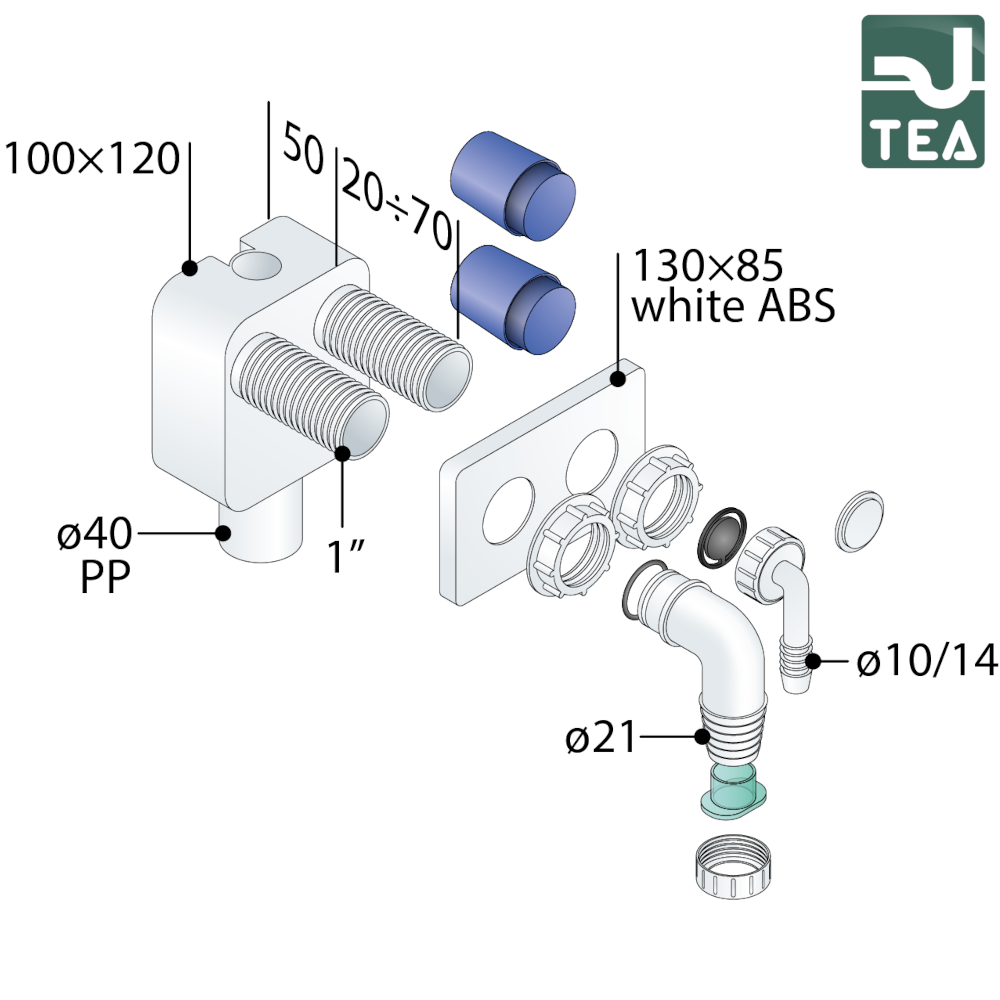 Siphon double intégré Dexa 2 en PP pour lave-linge et sèche-linge ou évacuation des condensats