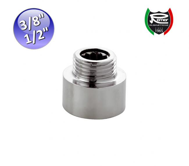 Reduced chrome-plated brass extension 3/8'' Male 1/2'' Female - length 225 mm