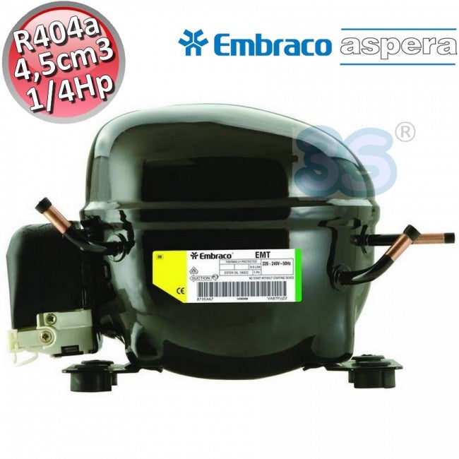 Hermetic Gas Compressor R404A R507 - 1/4 Hp - 4.5 cm3 - Embraco Aspera EMT6152GK