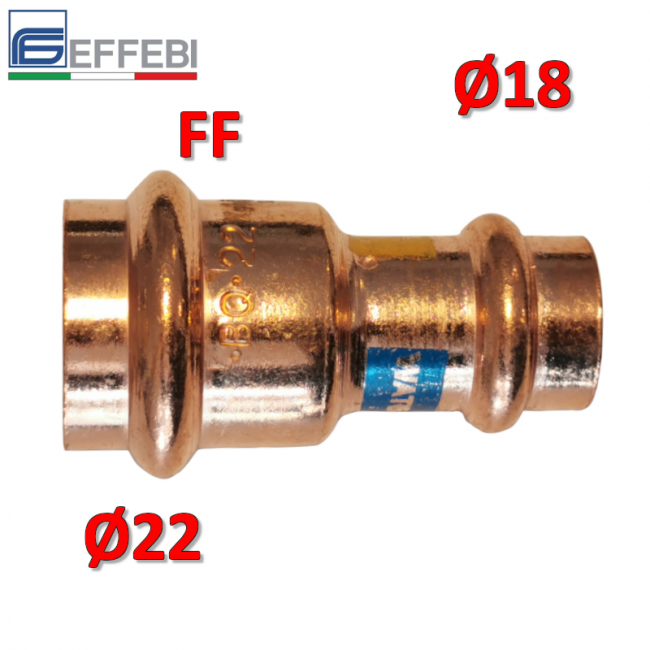 Raccord droit réduit avec manchon FF Ø 18 x 22 mm - Raccord en cuivre à sertir UNICO pour eau et gaz